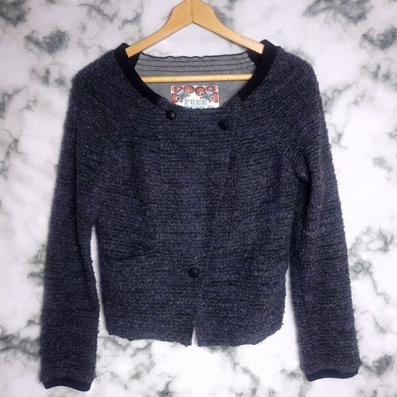 Free People Gray Purple Boucle Knit Jacket Blazer Size Small - Picture 2 of 7